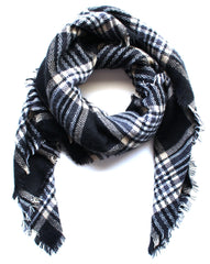 Mad For Plaid Blanket Scarf- Black Taupe