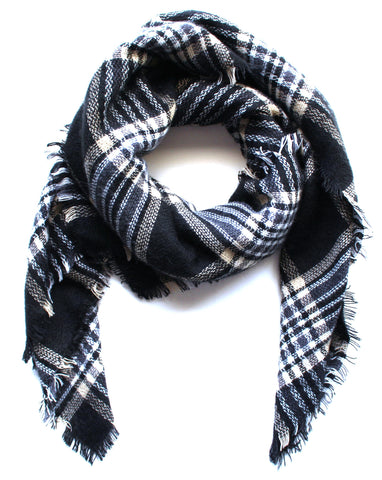 Mad For Plaid Blanket Scarf- Black Taupe