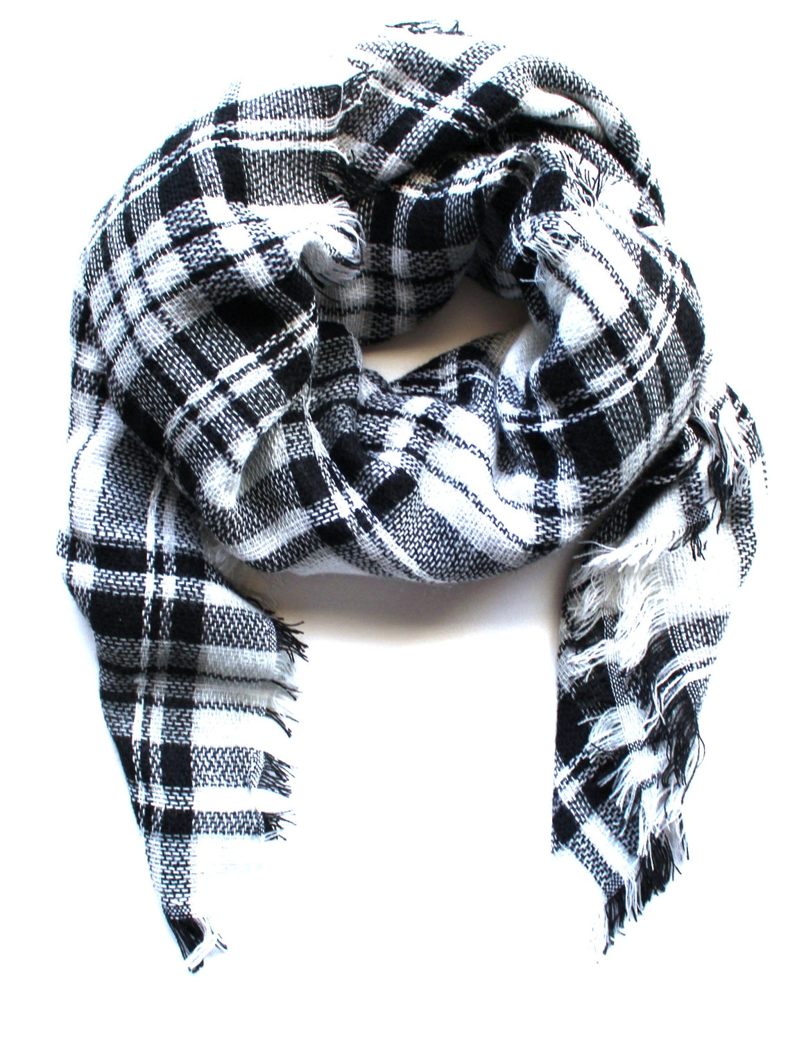 Mad For Plaid Blanket Scarf- White & Black