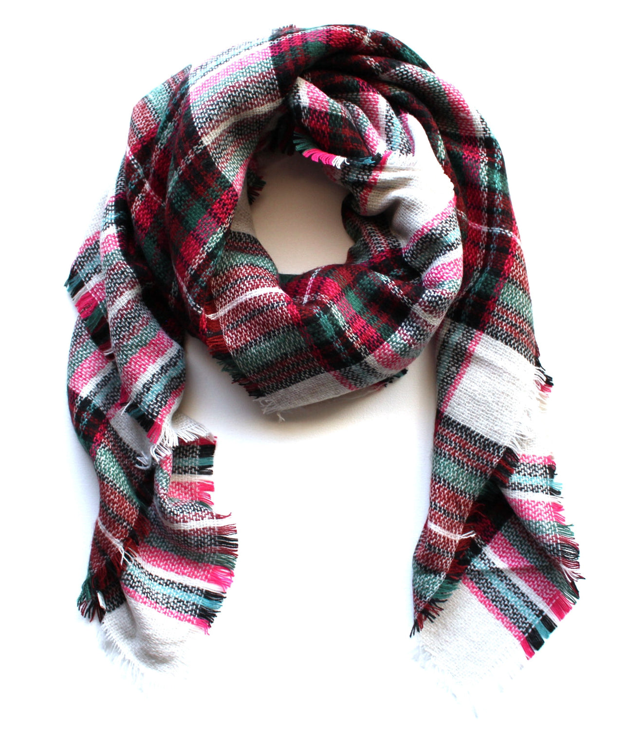 Mad For Plaid Blanket Scarf- Pink Multi