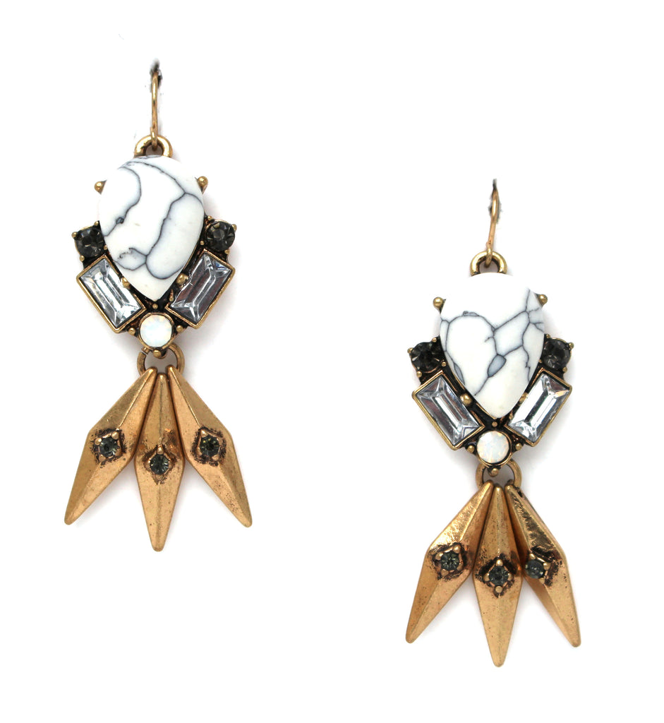 Marble Teardrop Fringe Earrings