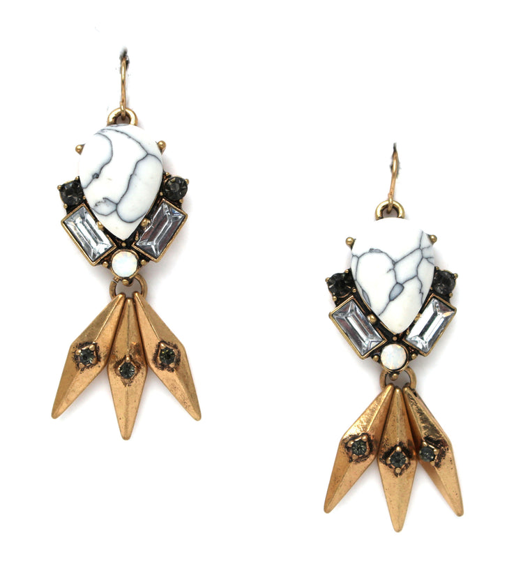Marble Teardrop Fringe Earrings