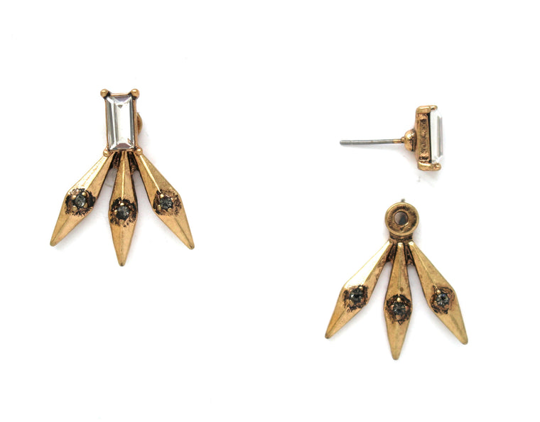 Golden Spike Ear Jacket Earrings
