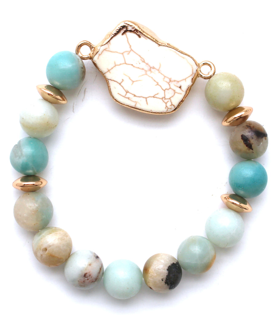 Beaded Stone Stretch Bracelet- Multi Natural