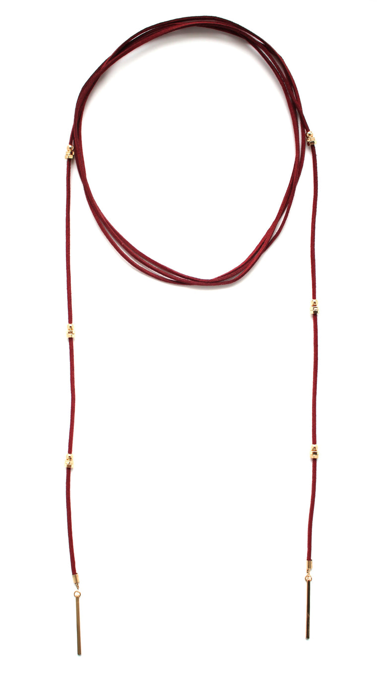 Rock Stud Wrap Choker Necklace- Red Wine