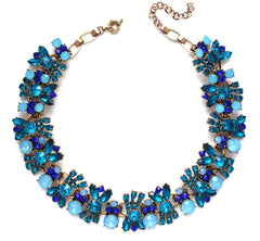 Luxe Crystal Cluster Collar Necklace- Blue