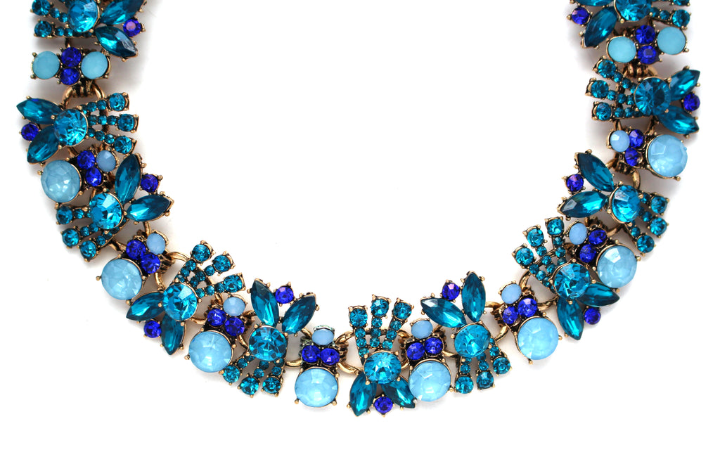 Luxe Crystal Cluster Collar Necklace- Blue