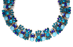 Luxe Crystal Cluster Collar Necklace- Blue