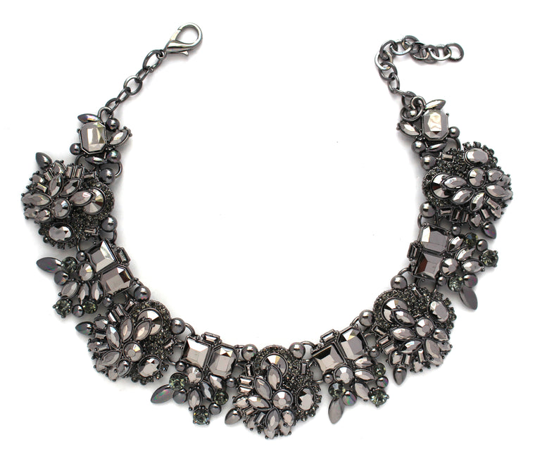 Paulina Bouquet Statement Choker Necklace- Gunmetal