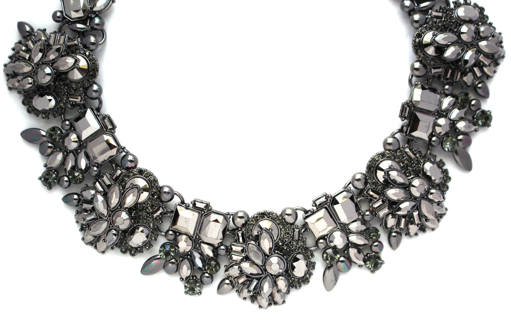 Paulina Bouquet Statement Choker Necklace- Gunmetal