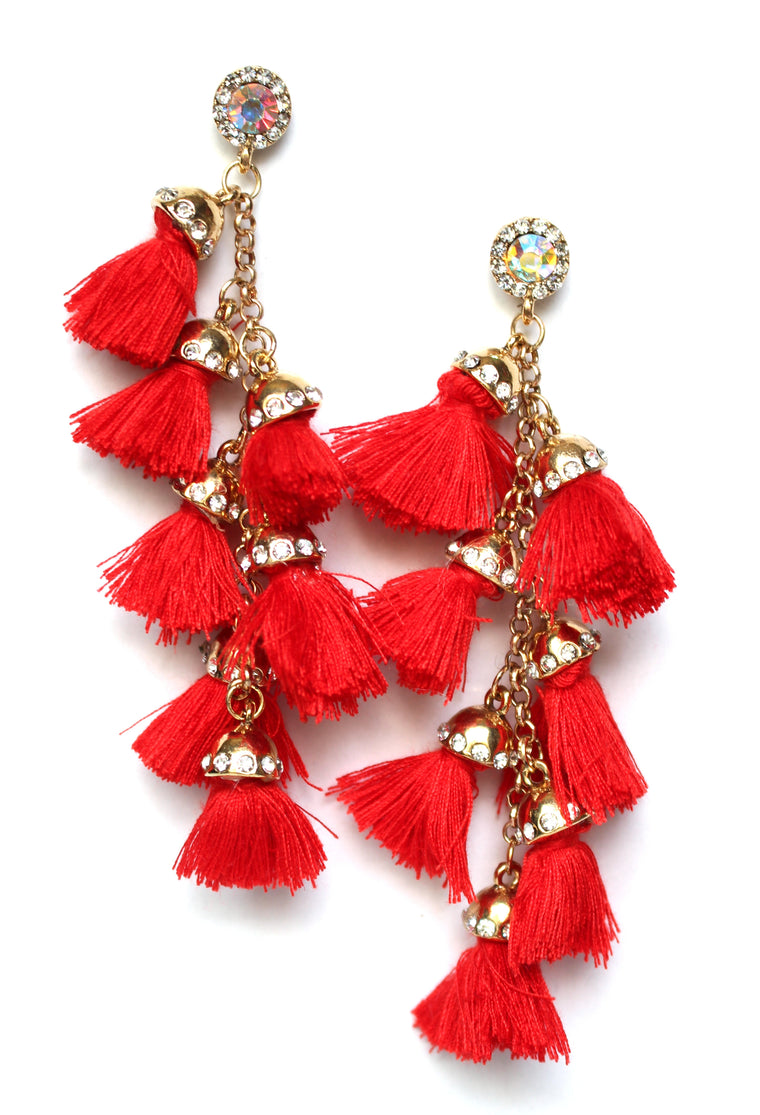 Havana Tassel Duster Earrings- Red