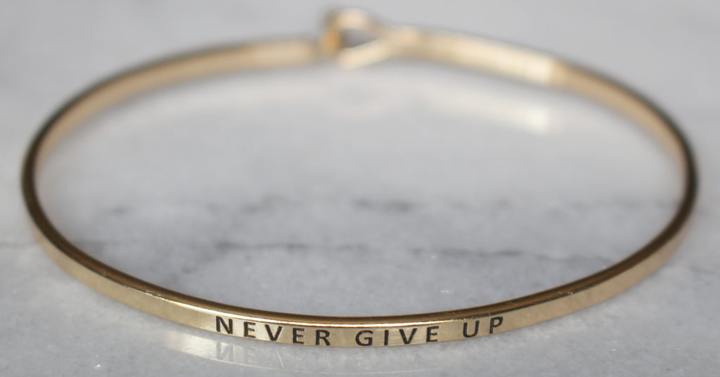 'Never Give Up' Dainty Bangle Bracelet-Gold