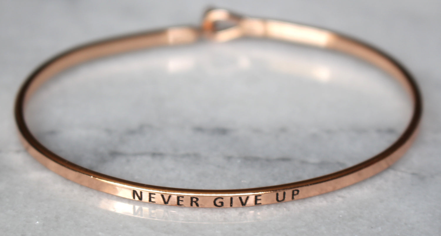 'Never Give Up' Dainty Bangle Bracelet-Rose Gold