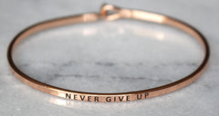 'Never Give Up' Dainty Bangle Bracelet-Rose Gold