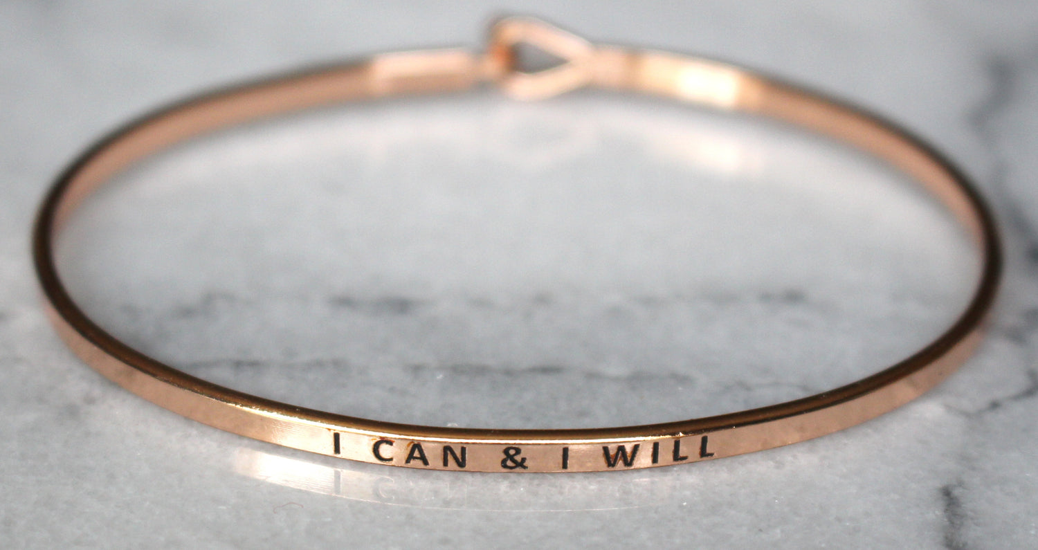 'I Can & I Will' Dainty Bangle Bracelet-Rose Gold