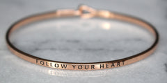 'Follow Your Heart' Dainty Bangle Bracelet-Rose Gold