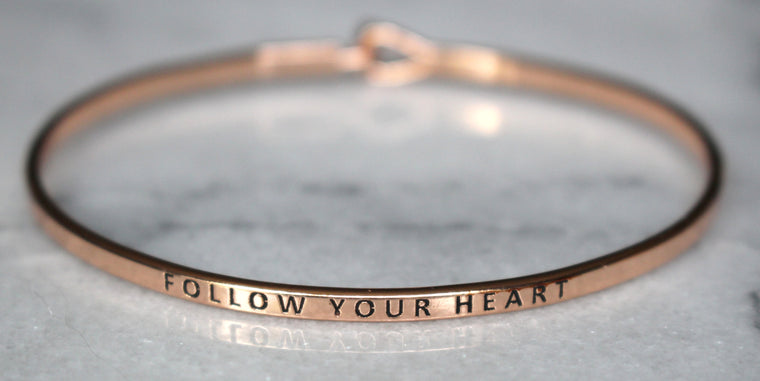 'Follow Your Heart' Dainty Bangle Bracelet-Rose Gold