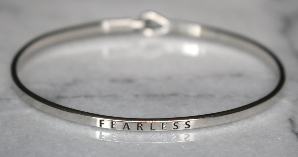 'Fearless' Dainty Bangle Bracelet-Silver