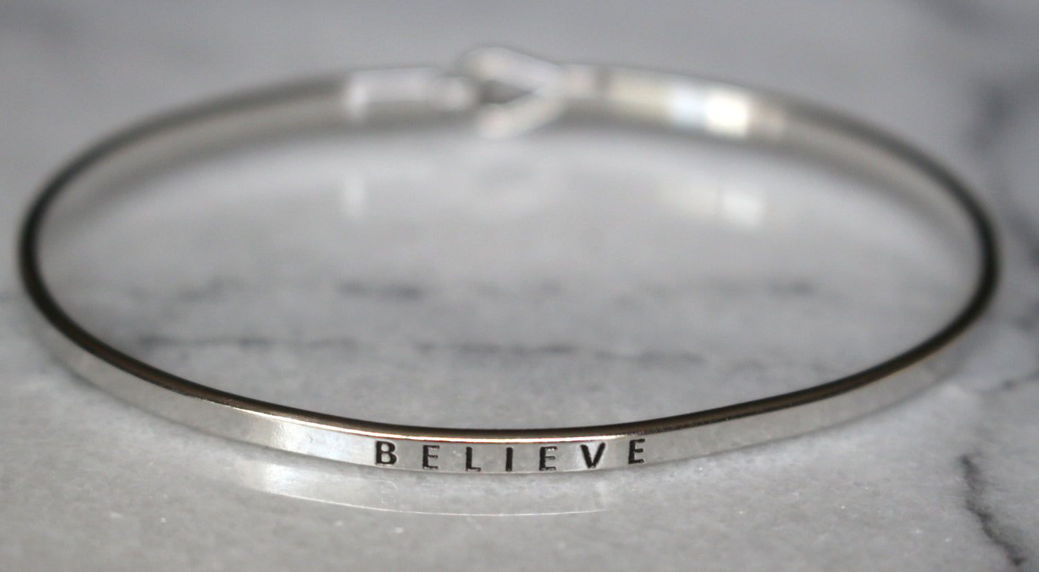 'Believe' Dainty Bangle Bracelet-Silver