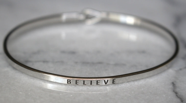 'Believe' Dainty Bangle Bracelet-Silver