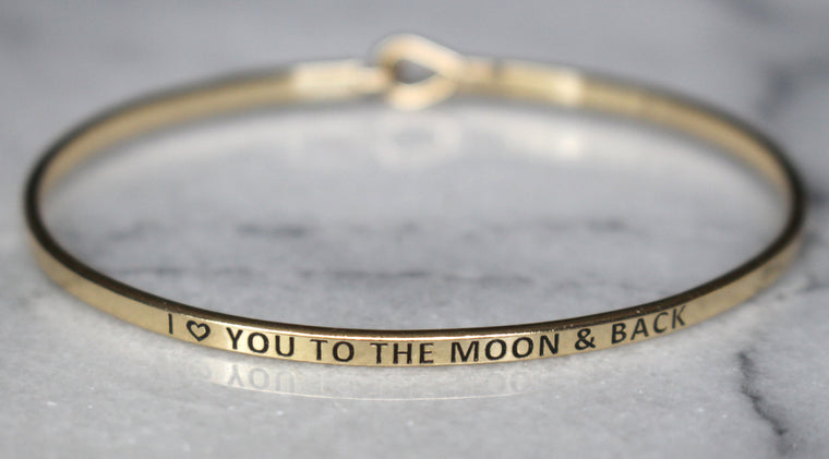 'I Love You To The Moon & Back' Dainty Bangle Bracelet-Gold