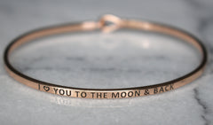 'I Love You To The Moon & Back' Dainty Bangle Bracelet-Rose Gold