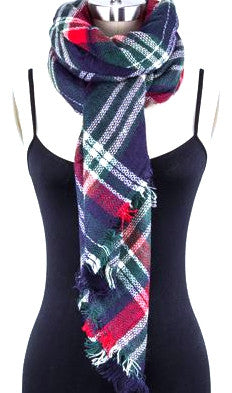 Mad For Plaid Blanket Scarf- Blue/Green Multi
