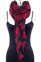 Mad For Plaid Blanket Scarf- Black/Red