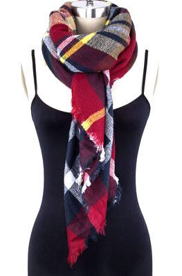 Mad For Plaid Blanket Scarf- Red Multi
