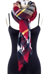Mad For Plaid Blanket Scarf- Red Multi
