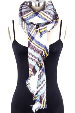 Mad For Plaid Blanket Scarf- White Multi