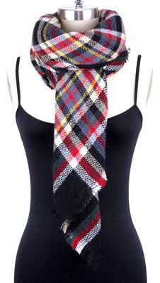 Mad For Plaid Blanket Scarf- Black Multi