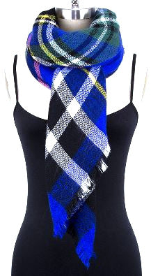 Mad For Plaid Blanket Scarf- Blue Multi