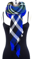 Mad For Plaid Blanket Scarf- Blue Multi