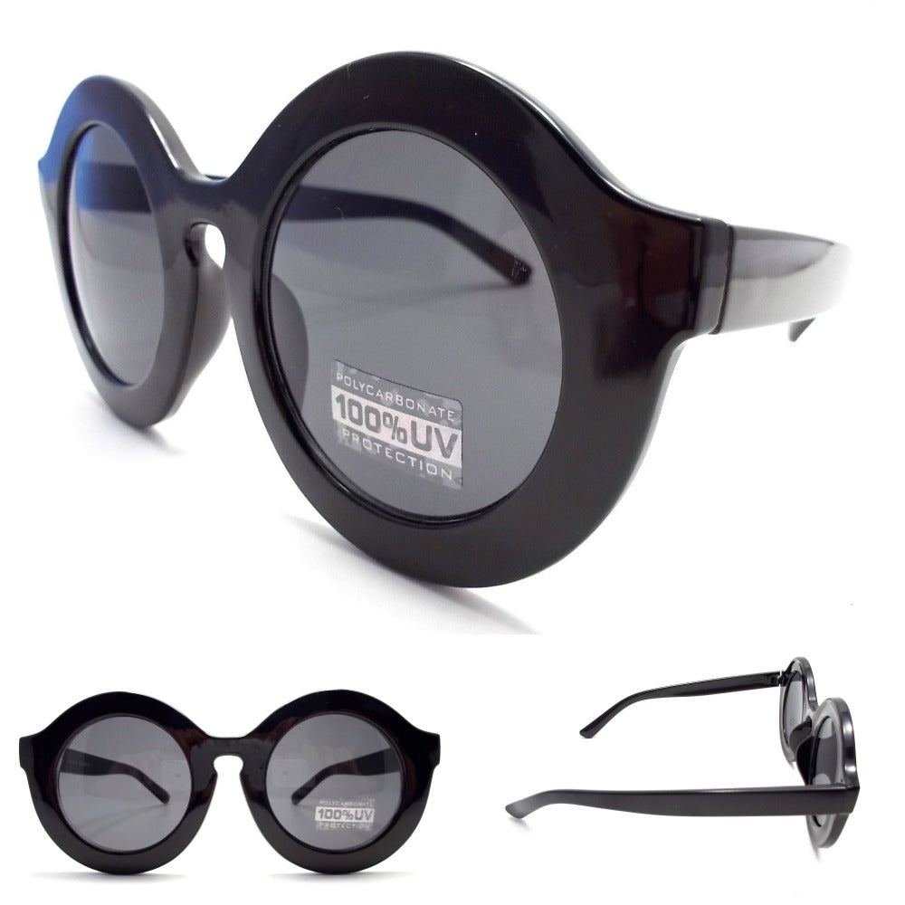 Retro Round Sunglasses- Glossy Black