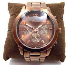 Metal Oversized Geneva Platinum Watch- Bronze Chocolate