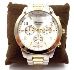 Metal Oversized Geneva Platinum Watch- Two Tone