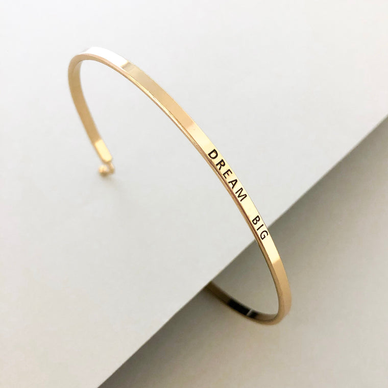 'Dream Big' Dainty Bangle Bracelet- Gold