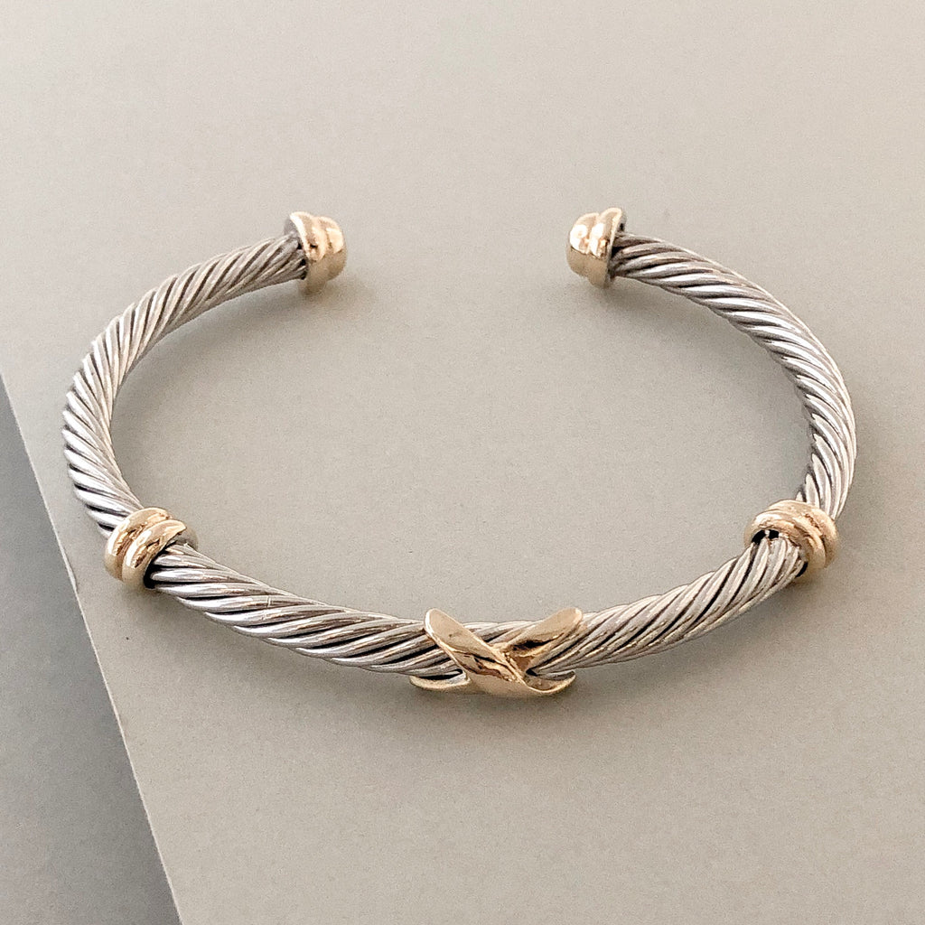 Stack It Up Bracelet Cuff- Two Tone Criss-Cross