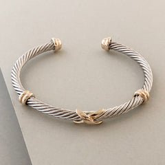 Stack It Up Bracelet Cuff- Two Tone Criss-Cross