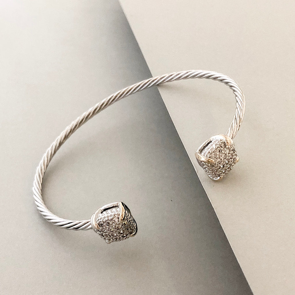 Stack It Up Bracelet Cuff- Square Pavé Ends
