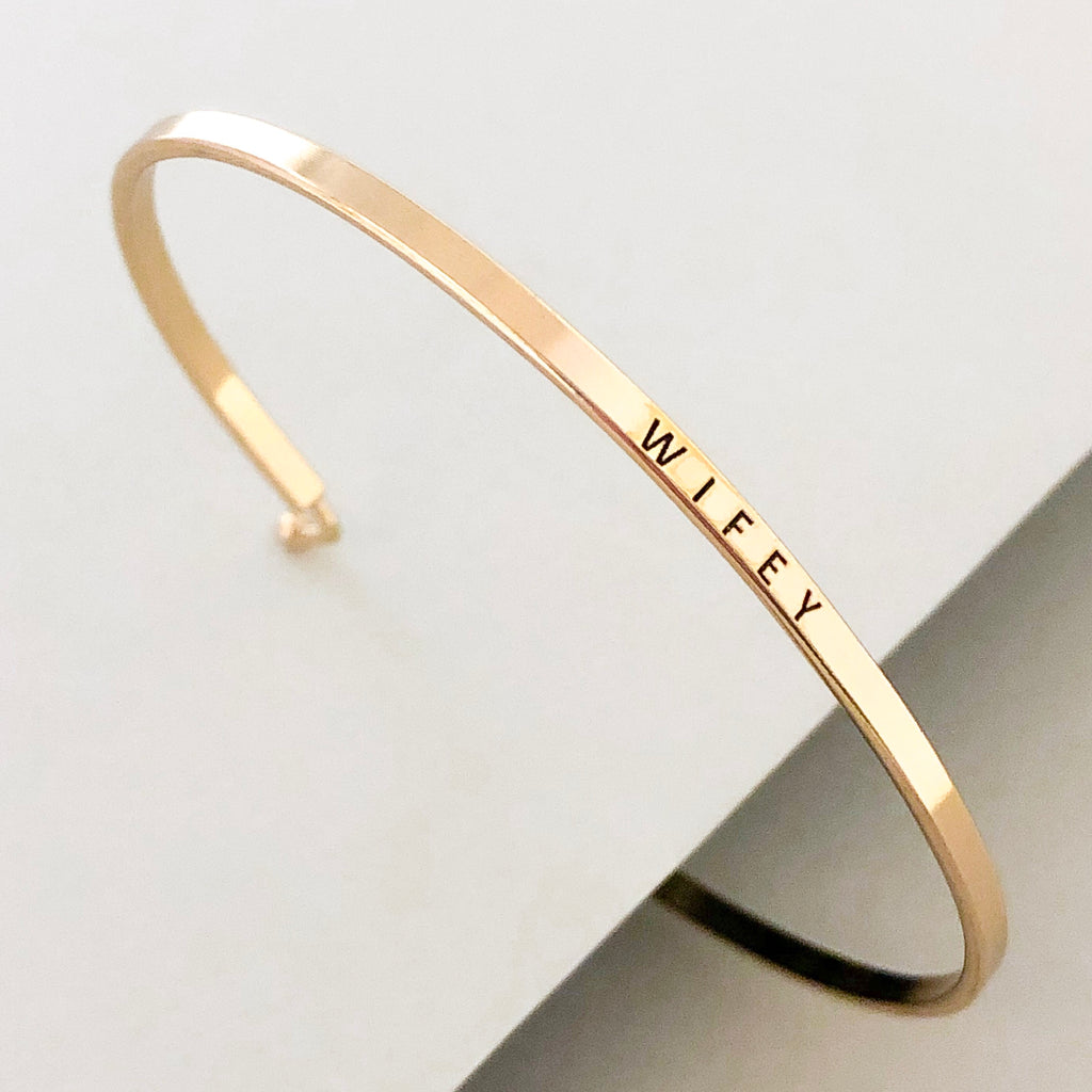 'Wifey' Dainty Bangle Bracelet-Gold