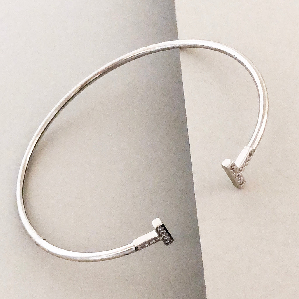 Delicate T Cuff Bracelet- Silver