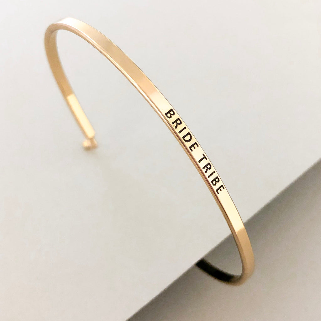 'Bride Tribe' Dainty Bangle Bracelet-Gold