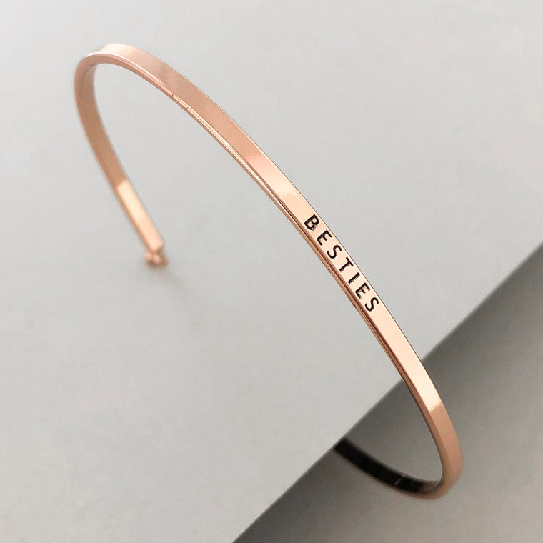 'Besties' Dainty Bangle Bracelet-Rose Gold