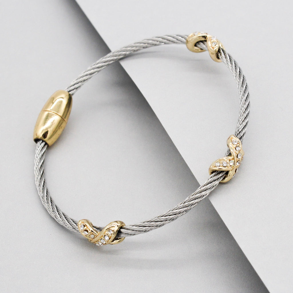 Stack It Up Wire Bangle Bracelet- Pavé Criss Cross