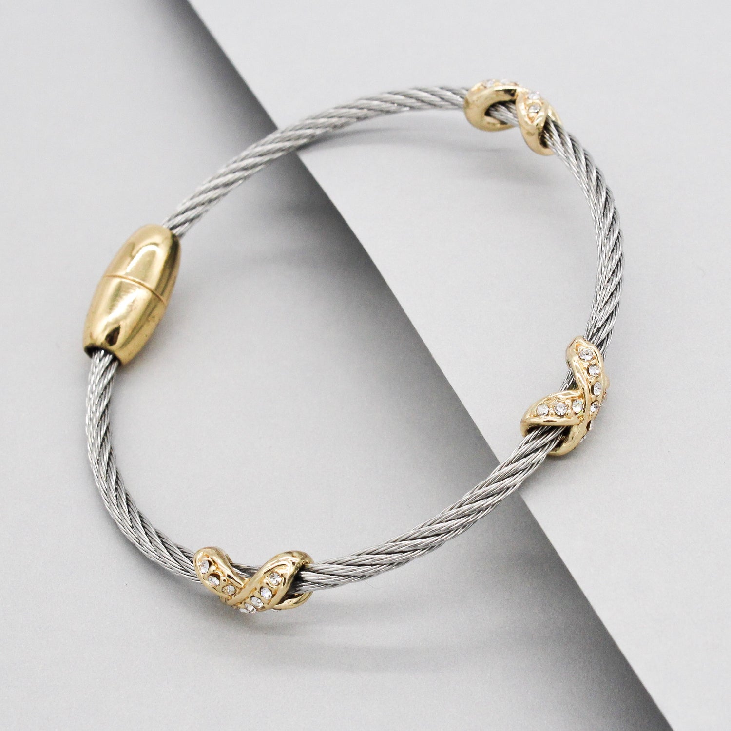 Stack It Up Wire Bangle Bracelet- Pavé Criss Cross