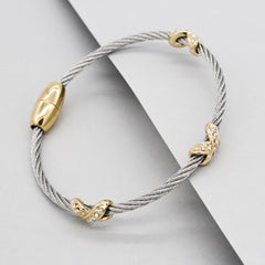 Stack It Up Wire Bangle Bracelet- Pavé Criss Cross