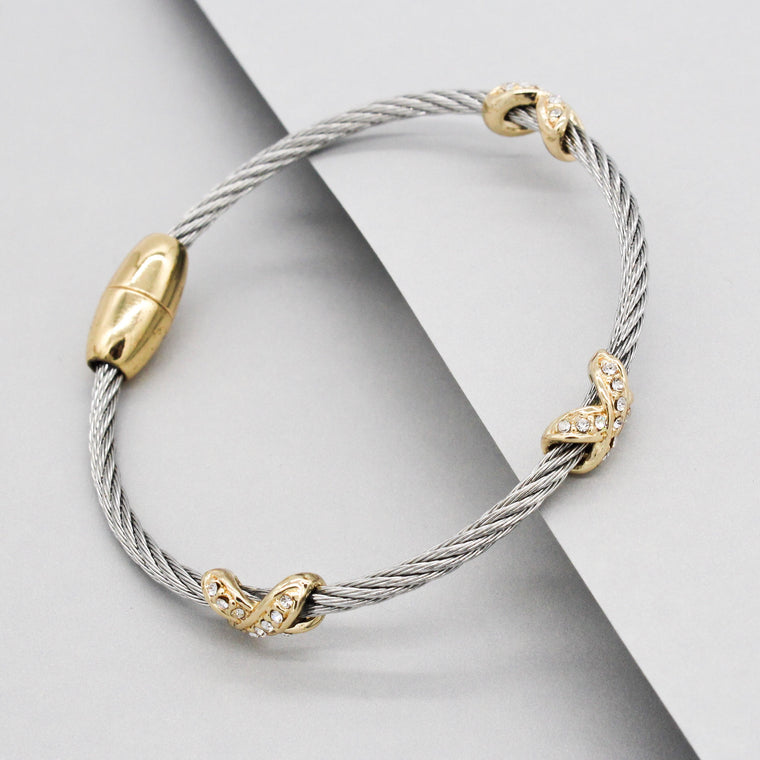 Stack It Up Wire Bangle Bracelet- Pavé Criss Cross