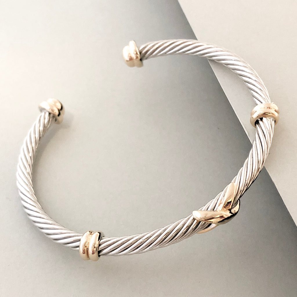 Stack It Up Bracelet Cuff- Two Tone Criss-Cross